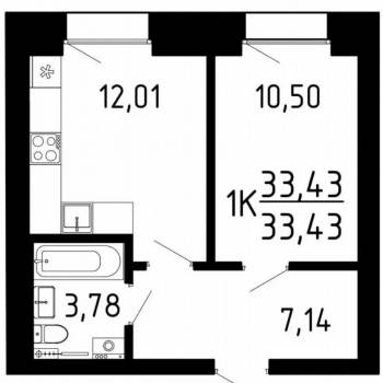 Продается 1-комнатная квартира, 33,4 м²