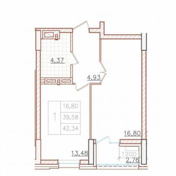 Продается 1-комнатная квартира, 41 м²