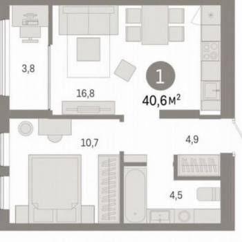 Продается 1-комнатная квартира, 40,6 м²