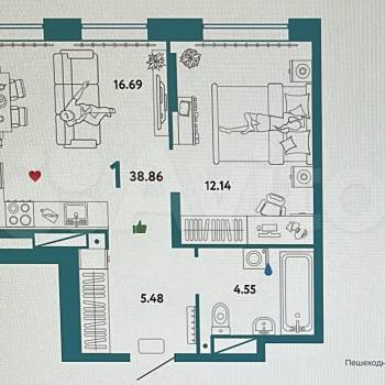 Сдается 1-комнатная квартира, 39 м²
