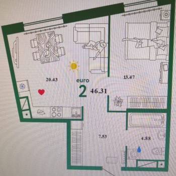 Продается 2-х комнатная квартира, 45,5 м²