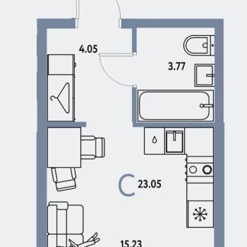 Продается 1-комнатная квартира, 23 м²