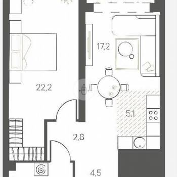 Продается 1-комнатная квартира, 63,5 м²