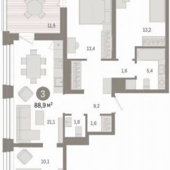 Продается Многокомнатная квартира, 88,9 м²