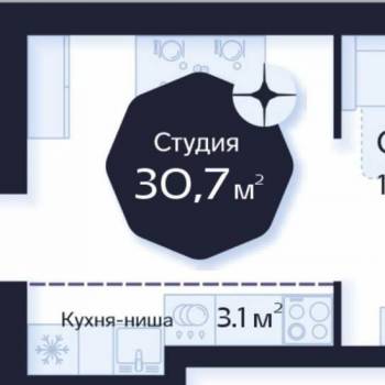 Сдается 1-комнатная квартира, 30,7 м²