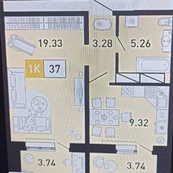 Сдается 1-комнатная квартира, 37,1 м²