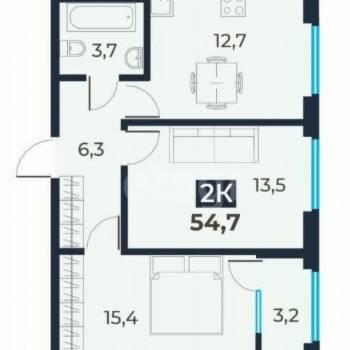 Продается 2-х комнатная квартира, 54,7 м²