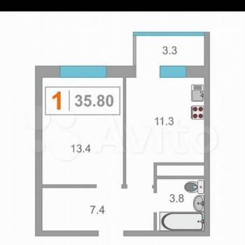 Продается 1-комнатная квартира, 35,8 м²