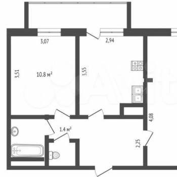 Продается 2-х комнатная квартира, 53,2 м²