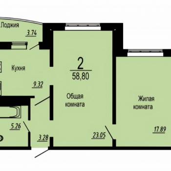 Продается 2-х комнатная квартира, 58,9 м²