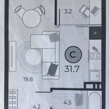 Продается 1-комнатная квартира, 31 м²