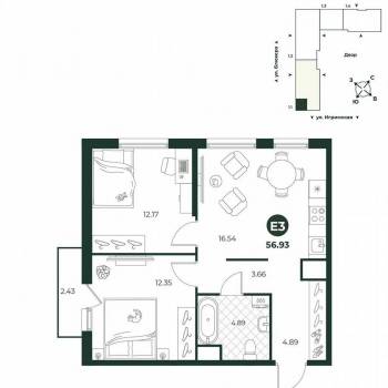 Продается 3-х комнатная квартира, 56,9 м²