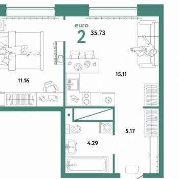 Продается 1-комнатная квартира, 35,8 м²