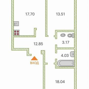 Продается 2-х комнатная квартира, 69 м²