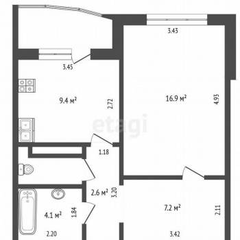 Продается 1-комнатная квартира, 43 м²