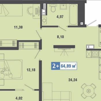Продается 2-х комнатная квартира, 61,6 м²