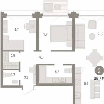 Продается 2-х комнатная квартира, 68,7 м²