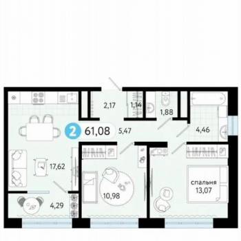 Продается 2-х комнатная квартира, 63 м²