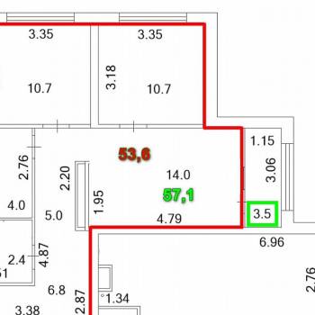 Продается 2-х комнатная квартира, 53,6 м²