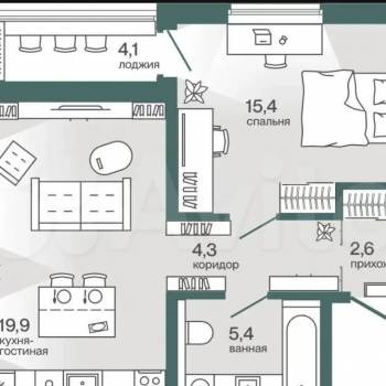 Сдается 1-комнатная квартира, 47,8 м²