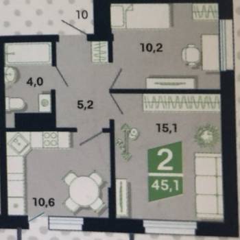 Сдается 2-х комнатная квартира, 45,1 м²