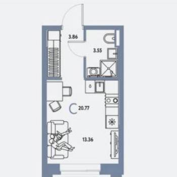 Продается 1-комнатная квартира, 20,8 м²